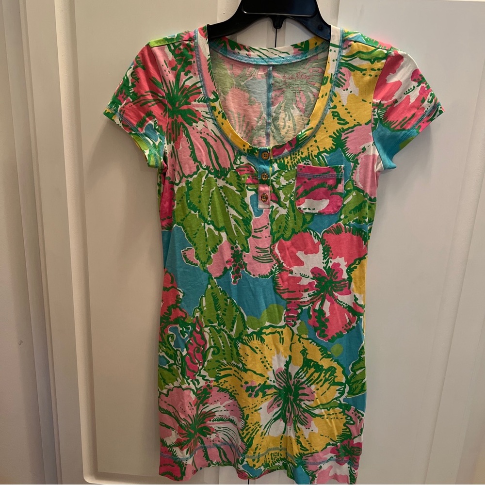 Lilly Pulitzer Colorful Floral Britton Dress Size XS Short Sleeve  Pima Cotton